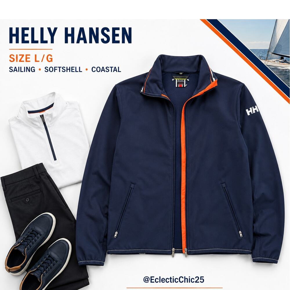 Helly Hansen Women’s Large Navy Softshell Sailing Jacket Orange Trim